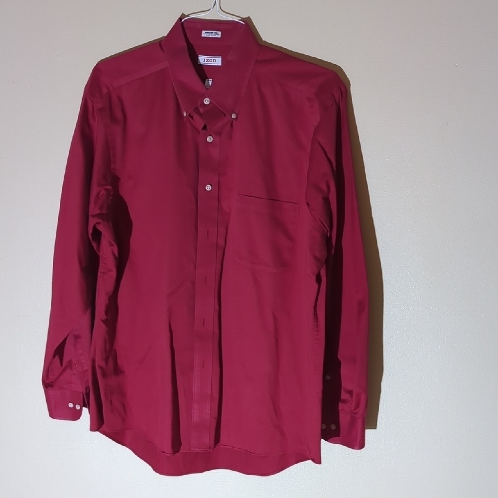 Izod Men's Deep Red Dress Shirt - Picture 2 of 7